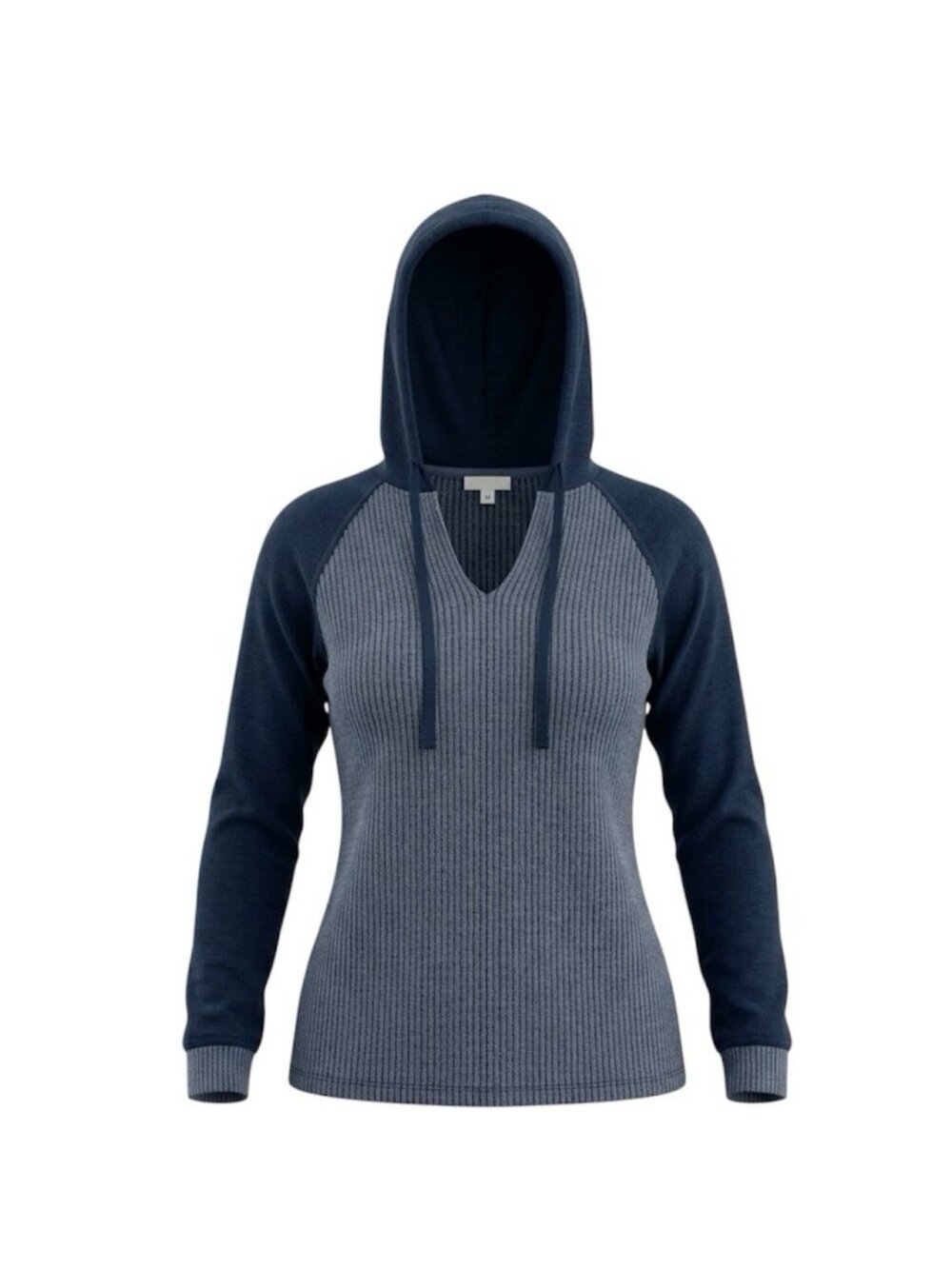 Style & Co Mixed Knit French Terry Hoodie Women Large XL Navy Blue Pullover Top